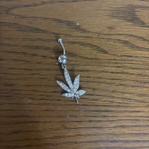 Silver Marijuana Leaf Belly Button Ring